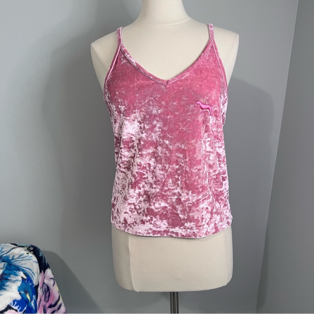 Victoria's Secret PINK M Pink Crushed Velvet V-Neck Tank Top Camisole Baddie Y2K